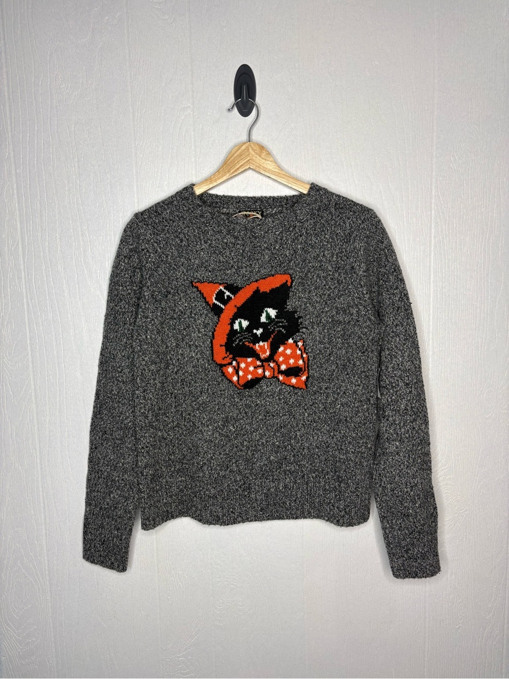 NWT Kiel James Patrick Spooky Season Vintage Cat Crewneck Sweater XS charcoal